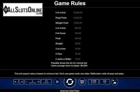 Paytable 2. American Poker Gold (Wazdan) from Wazdan