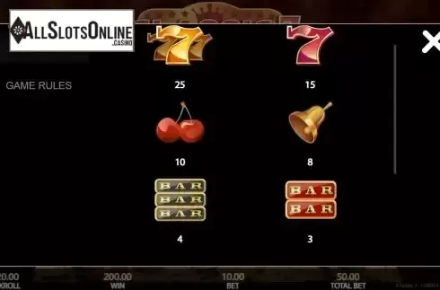 Paytable screen