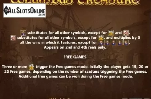 Paytable 1. Columbus Treasure from Casino Technology