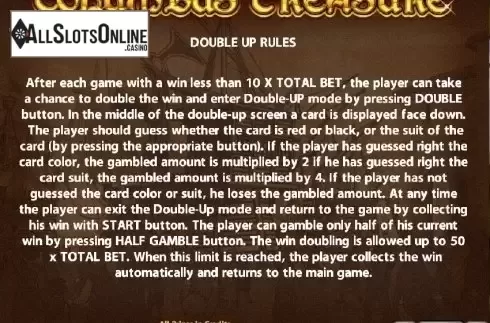 Paytable 3. Columbus Treasure from Casino Technology