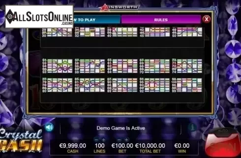 Paytable 6. Crystal Cash from Ainsworth