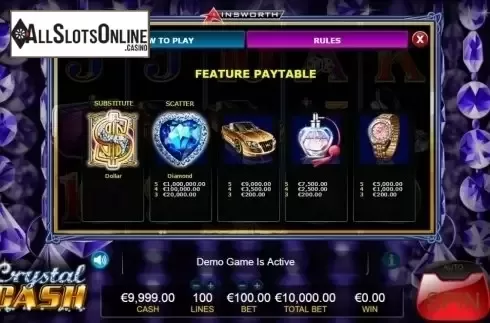 Paytable 3. Crystal Cash from Ainsworth
