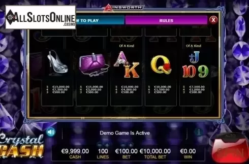 Paytable 2. Crystal Cash from Ainsworth
