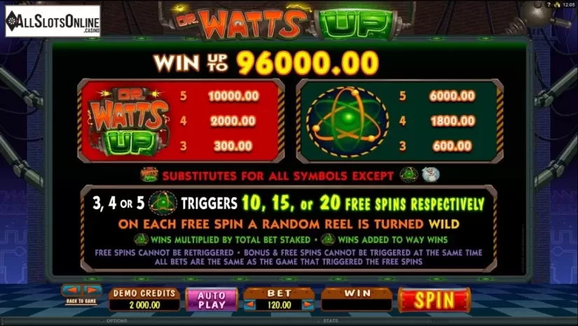 Screen2. Dr Watts Up from Microgaming