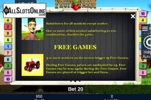 Paytable 2. Fruit Farm (Green Tube) from Greentube