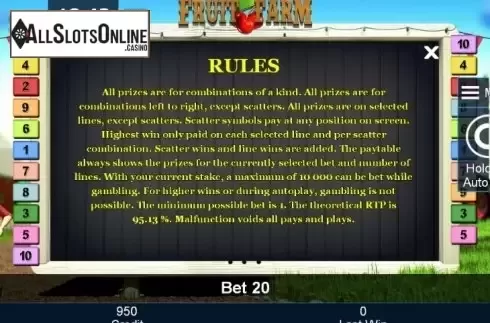 Paytable 3. Fruit Farm (Green Tube) from Greentube