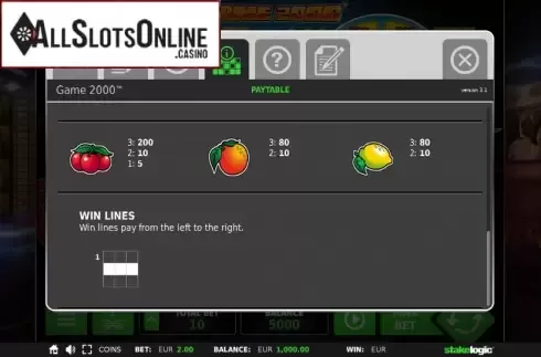 Paytable 3. Game 2000 from StakeLogic