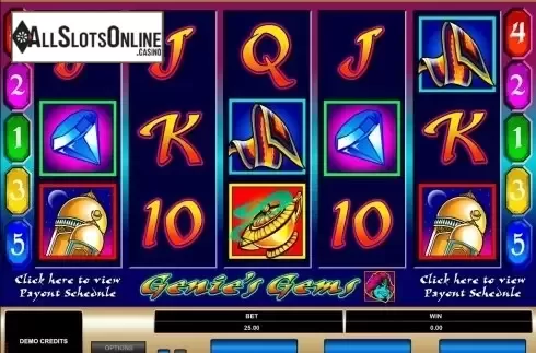 Reels screen. Genie's Gems from Microgaming