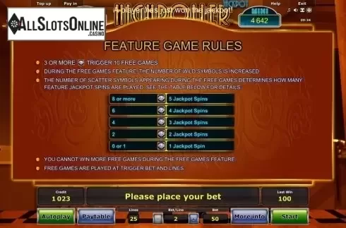 Paytable 2. Highroller Jackpot from Greentube