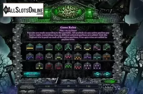 Paytable 2. House of Scare from GamesOS
