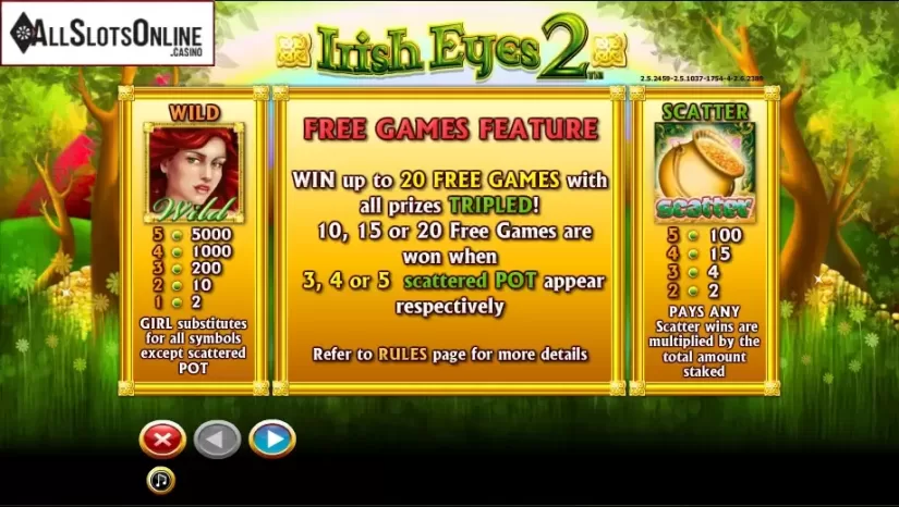 Paytable 1. Irish Eyes 2 from NextGen