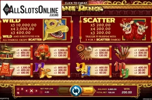 Paytable. Lions Dance from EAgaming