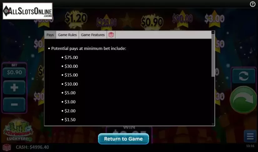 Potential pays screen