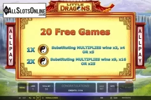 Paytable 1. Little Dragons from Novomatic
