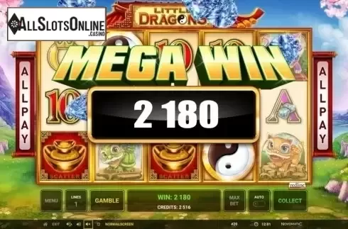 Mega Win screen. Little Dragons from Novomatic