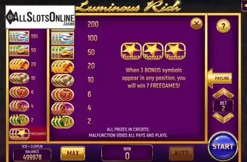 PayTable screen