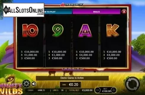 Paytable 3. Mighty Wilds from Ainsworth