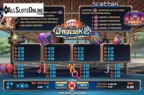 Paytable screen