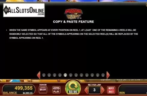 Copy and paste feature screen