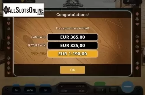 Free spins total win screen. Quick Slinger Bam Bam! from Oryx