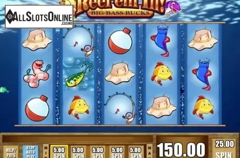 Free Spins screen. Reel 'em In! Big Bass Bucks from WMS