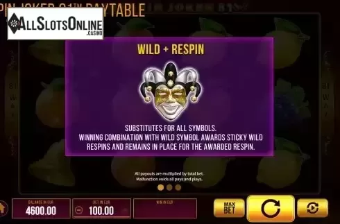 Wild plus respin feature screen