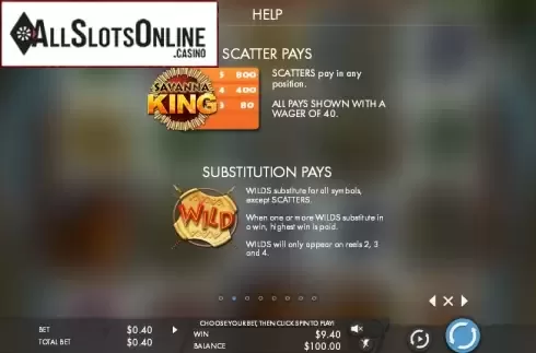 Paytable 2. Savanna King from Genesis