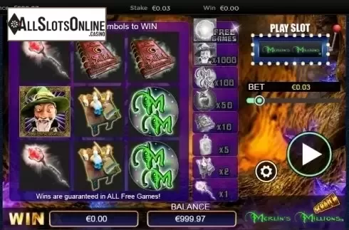 Reel screen. Scratch Merlins Millions from NextGen