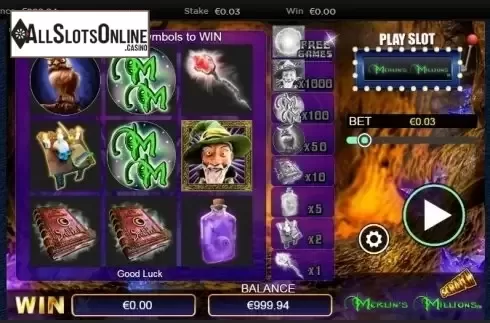 Reel screen. Scratch Merlins Millions from NextGen