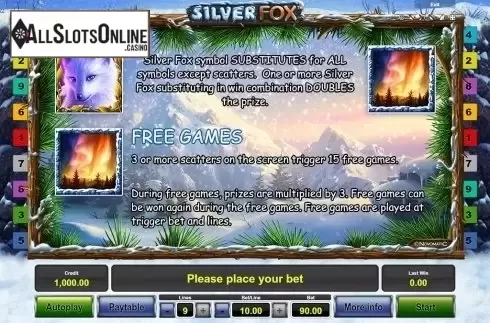 Paytable 2. Silver Fox from Novomatic