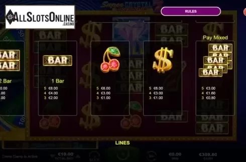 Paytable screen 2. Super Crystal 7s from Ainsworth