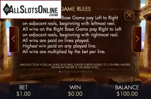Paytable 1. Temple of Luxor from Genesis