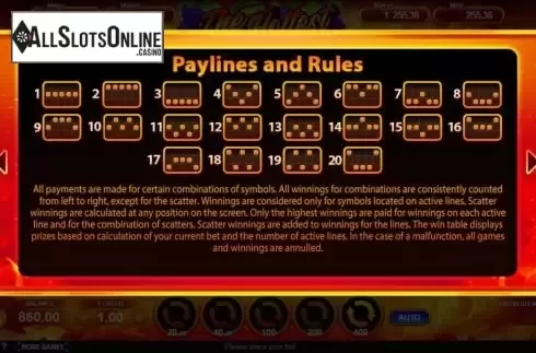 Paylines screen