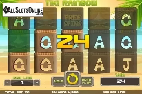 Win screen. Tiki Rainbow from Spinomenal