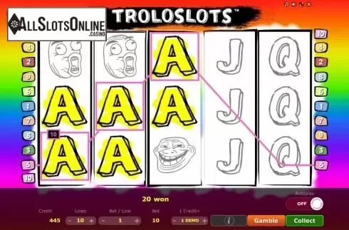Win Screen 3. Troloslots from Five Men Games