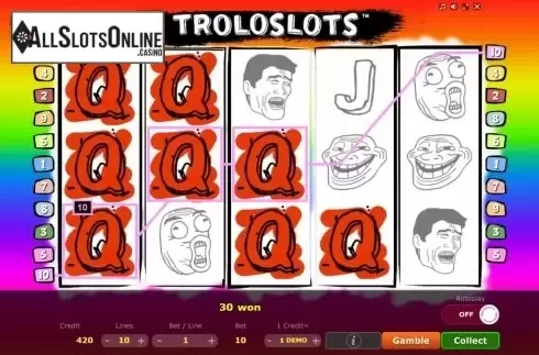 Win Screen 2. Troloslots from Five Men Games