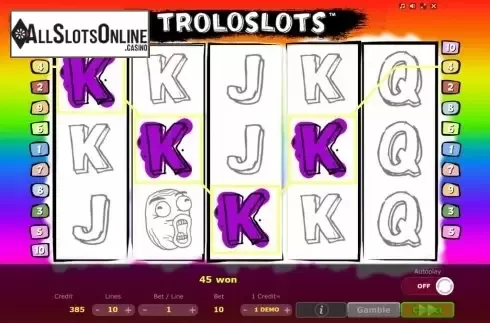Win Screen . Troloslots from Five Men Games