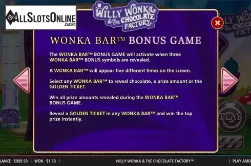 Bonus game rules screen