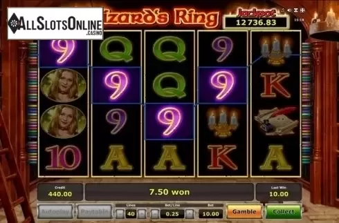 Win screen. Wizard's Ring from Greentube