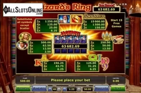 Paytable 1. Wizard's Ring from Greentube