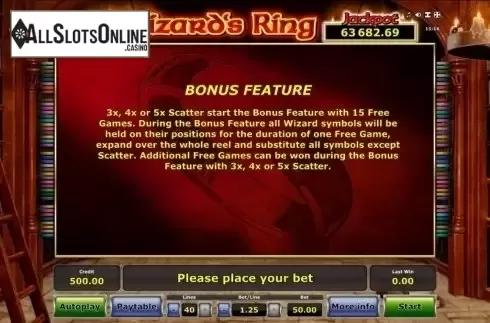Paytable 2. Wizard's Ring from Greentube