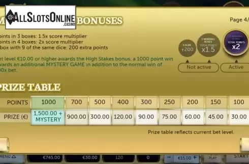 Paytable. 24k from Air Dice