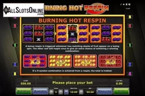 Paytable 2. Burning Hot Respin from Greentube