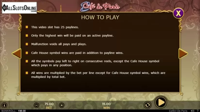 Paytable 4. Cafe de Paris (888 Gaming) from 888 Gaming