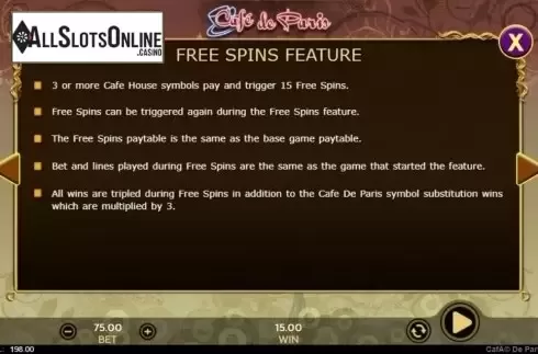 Paytable 3. Cafe de Paris (888 Gaming) from 888 Gaming