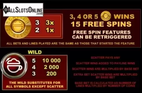 Paytable 4. CashOccino from Microgaming