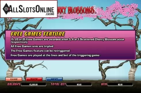 Paytable 3. Cherry Blossoms from NextGen