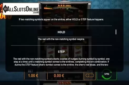Hold and step feature screen