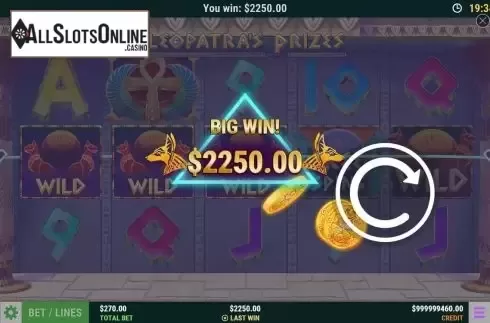 Win Screen . Cleopatras Prizes from Slot Factory