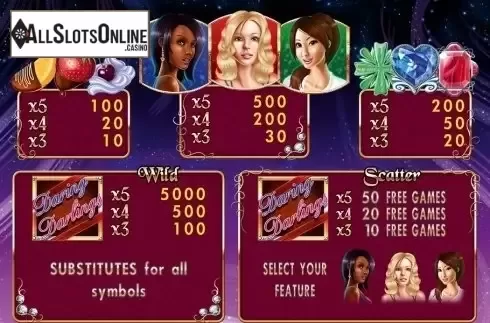 Paytable 1. Daring Darlings HD from Merkur
